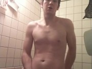 Cute Russian boy rides dildo In shower then jacks out massive load