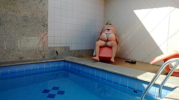 My sister-in-law thought she was alone at home so I caught her masturbating in the pool, I couldn&#039_t resist and went to help her