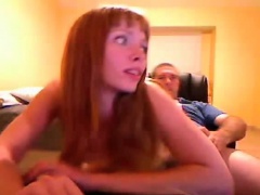 Petite redhead give head to her boyfriend