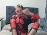 Halloween costume fetish licking my bare feet while dressed as deadpool foot fetish