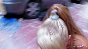 Long-haired blonde with small tits Melody Star get her asshole fucked in the garage
