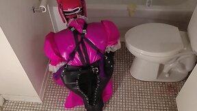 Bound sissy maid in bathroom