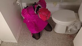 Bound sissy maid in bathroom