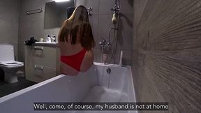 Waiting for my neighbor in the bathtub for hot and steamy anal sex