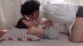 Japanese wife gets to ride hard cock in an uncensored loving scene with a student