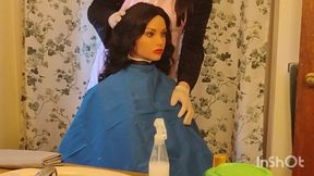 Emma the barberette colorful haircutting cape show