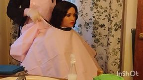 Emma the barberette colorful haircutting cape show