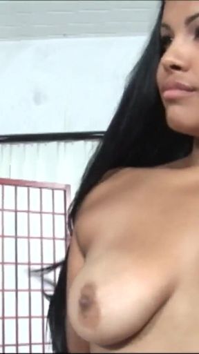 Busty ebony Amina Amore gives a deep blowjob and fucks with Dane Cross