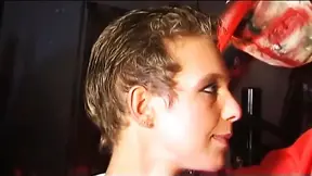 German Cougar takes on multiple cocks in a BDSM gangbang