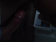 Mohawk boy sucking tatted boyfriends dick on couch