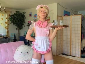 Pussy boy maid gets torn apart by huge machine dildo roleplay
