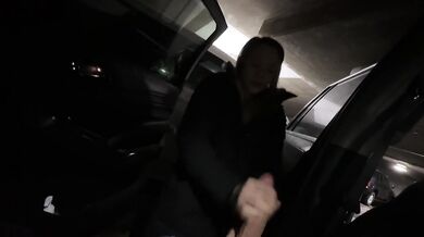 Wife stuffed in park restroom then hungry blowjob in lot
