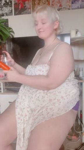 Fucking Pussy in Sundress with Carrot Dildo wearing a Jeweled Buttplug