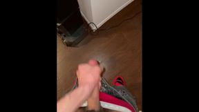 Large Latino teenage trouser snake finishes off