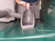 Peeing in a port-a-potty urinal, pissing with a small penis