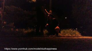 A skank's ex-wife shamelessly drinks piss and cum inside a outdoors park
