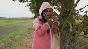 Miss Amira bound and gagged in AGU Adidas rain suit and transparent rain gear