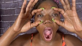 Swim Suit Model MelaninTongue Yawns loud and hard