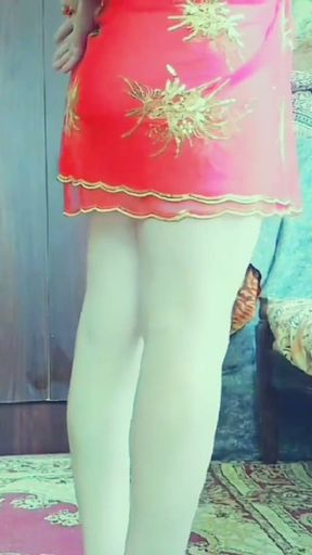 Cute pre cumming hot legs ladyboy sexy shemale cute crossdresser with belly dancer skirt   Clip 2