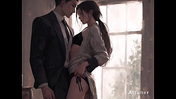 Facing the window, small waist in his hands&mdash_she sits the light and finishes where it turns golden.