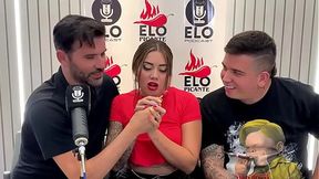 Blonde podcast host takes hardcore doggystyle fucking with big dick