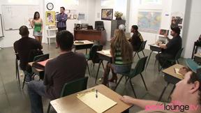 ”Latina gets fed cum off her big tits”