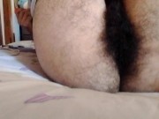 Hairy wet pussy dildo play