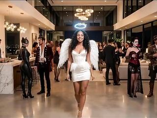 Ebony beauty gets creampied by a hot stranger at a Halloween party ( AI Generated )
