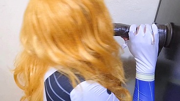 Sexy Dva Cosplayer gives Blowjob to BBC dildo and Kiss its balls