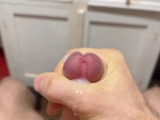 Cumming in close-up with a massive portion of cum in slow motion / Big Uncut Veiny Cock / Pissing