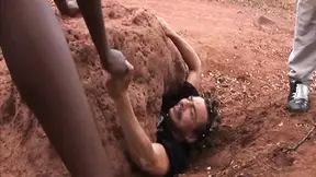 Mature ebony MILF takes on multiple cocks outside in a wild scene