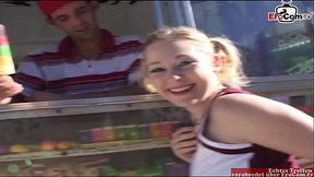 Blonde teen fucked in a car until the cumshot in her face