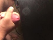 Chubby guy bust a load on his desk