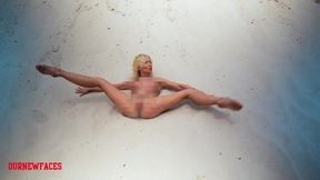 I'm lying naked on the sand and performing gymnastic elements! let's go in my Fansly