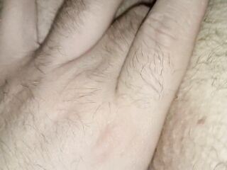 Crossdressing corpulent man fingering rectal hole