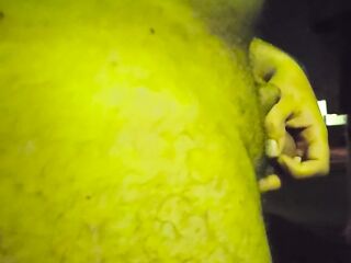 Walking in nature's garb down the street at night with soft petite cock
