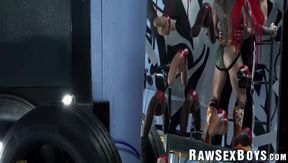 Submissive bottom Archer Croft moans while hung and dominant Jordan Starr breeds him