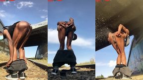 amazing! this twink gets massive anal enema in public - angle 2of3