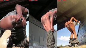amazing! this twink gets massive anal enema in public - angle 2of3