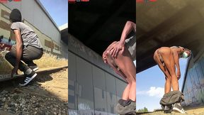 amazing! this twink gets massive anal enema in public - angle 2of3