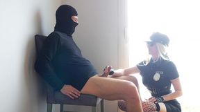 the police officer gave a prostate massage . then she sat on his enormous cock and squirted