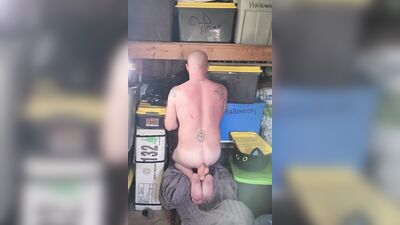 White amateur stud shoves a huge dildo in his ass