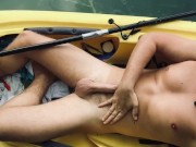 Outdoor Kayak Jerk — Canadian Guy Strips, Strokes, and Floats Away