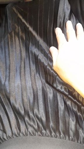 Asian Crossdresser Satin Silk Pleated Skirt Cum Pleasure