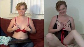 Lil Red Chubby 21 YR Old Strips on Webcam Shows Tits & Ass