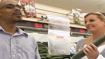 Blonde girl polishes a big black cock and rides it nicely