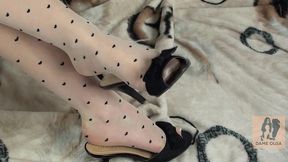 shoejob in kitten heel mules and footjob in nude stockings - dame olga 1080p (006b)
