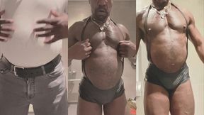 sexy black grandad post gym muscle flex