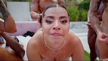 Brunette Latina enjoys BBC in a gangbang DP