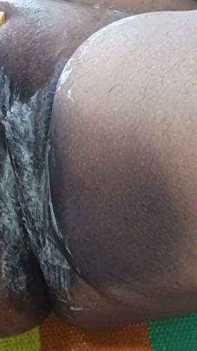 Stepson shaving stepmom's Pussy.   Clip 1
